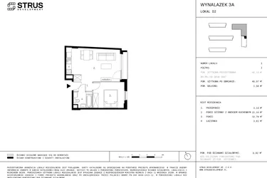 Rzut - Mieszkanie na sprzedaż 2 pokoje o powierzchni 40,07 m² - numer D2.1 w Wynalazek 3A