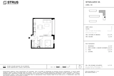 Rzut - Mieszkanie na sprzedaż 2 pokoje o powierzchni 41,12 m² - numer D3.1 w Wynalazek 3A