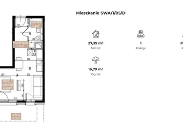 Rzut - Mieszkanie na sprzedaż 1 pokój o powierzchni 27,41 m² - numer SWA/1/05/D w Apartamenty Świeradowska