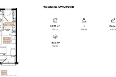 Rzut - Mieszkanie na sprzedaż 1 pokój o powierzchni 26,68 m² - numer SWA/1/07/B w Apartamenty Świeradowska