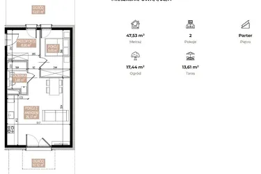 Rzut - Mieszkanie na sprzedaż 2 pokoje o powierzchni 46,71 m² - numer SWA/1/08/A w Apartamenty Świeradowska
