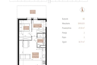 Rzut - Mieszkanie na sprzedaż 2 pokoje o powierzchni 46,59 m² - numer SWA/2/01/A w Apartamenty Świeradowska