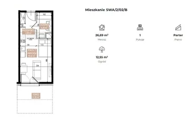 Rzut - Mieszkanie na sprzedaż 1 pokój o powierzchni 26,55 m² - numer SWA/2/02/B w Apartamenty Świeradowska