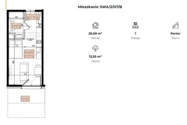 Rzut - Mieszkanie na sprzedaż 1 pokój o powierzchni 26,6 m² - numer SWA/2/07/B w Apartamenty Świeradowska