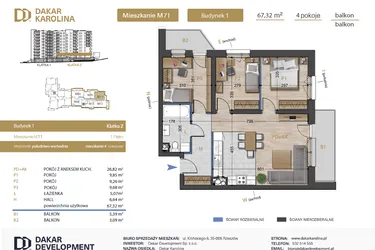Rzut - Mieszkanie na sprzedaż 4 pokoje o powierzchni 67,32 m² - numer 71 w Osiedle Dakar Karolina