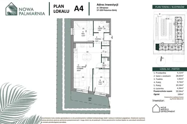 Rzut - Mieszkanie na sprzedaż 3 pokoje o powierzchni 59,94 m² - numer A04 w Nowa Palmiarnia