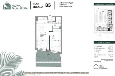 Rzut - Mieszkanie na sprzedaż 2 pokoje o powierzchni 41,5 m² - numer B05 w Nowa Palmiarnia