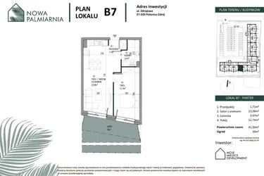 Rzut - Mieszkanie na sprzedaż 2 pokoje o powierzchni 41,5 m² - numer B07 w Nowa Palmiarnia