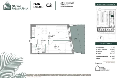 Rzut - Mieszkanie na sprzedaż 2 pokoje o powierzchni 41,5 m² - numer C03 w Nowa Palmiarnia