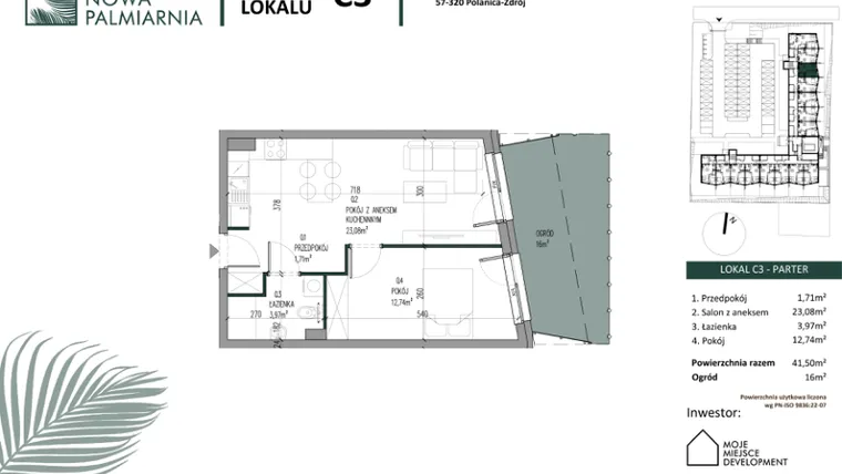 Rzut - Mieszkanie na sprzedaż 2 pokoje o powierzchni 41,5 m² - numer C03 w Nowa Palmiarnia