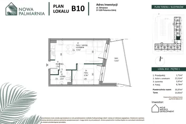 Rzut - Mieszkanie na sprzedaż 2 pokoje o powierzchni 35,97 m² - numer B10 w Nowa Palmiarnia
