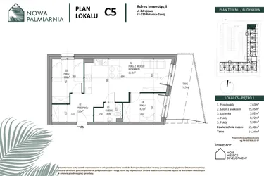 Rzut - Mieszkanie na sprzedaż 3 pokoje o powierzchni 55,4 m² - numer C05 w Nowa Palmiarnia