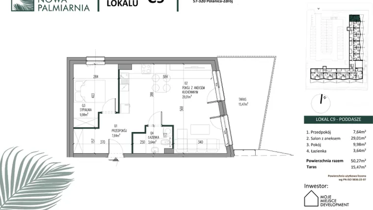 Rzut - Mieszkanie na sprzedaż 2 pokoje o powierzchni 50,27 m² - numer C09 w Nowa Palmiarnia