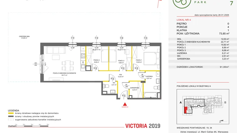 Rzut - Mieszkanie na sprzedaż 4 pokoje o powierzchni 73,77 m² - numer 4 w Olchowy Park VII