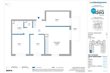 Rzut - Mieszkanie na sprzedaż 4 pokoje o powierzchni 74,2 m² - numer 4A/11 w Osiedle Idea Aurora