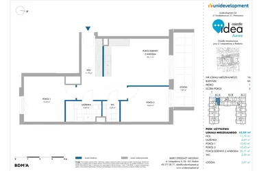 Rzut - Mieszkanie na sprzedaż 3 pokoje o powierzchni 62,81 m² - numer 4A/16 w Osiedle Idea Aurora