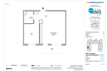 Rzut - Mieszkanie na sprzedaż 2 pokoje o powierzchni 49,53 m² - numer 4A/21 w Osiedle Idea Aurora