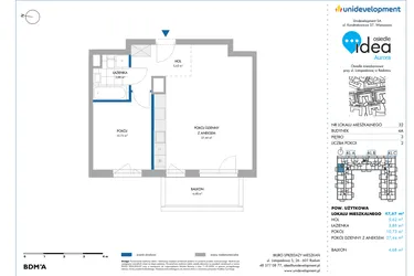 Rzut - Mieszkanie na sprzedaż 2 pokoje o powierzchni 47,73 m² - numer 4A/32 w Osiedle Idea Aurora