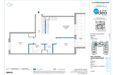 Rzut - Mieszkanie na sprzedaż 3 pokoje o powierzchni 62,62 m² - numer 4A/34 w Osiedle Idea Aurora