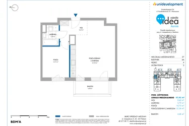 Rzut - Mieszkanie na sprzedaż 2 pokoje o powierzchni 47,41 m² - numer 4A/37 w Osiedle Idea Aurora