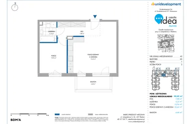Rzut - Mieszkanie na sprzedaż 2 pokoje o powierzchni 48,72 m² - numer 4A/42 w Osiedle Idea Aurora