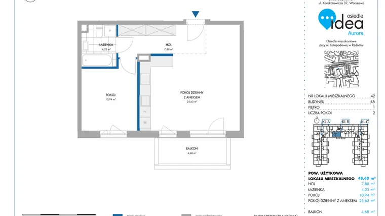 Rzut - Mieszkanie na sprzedaż 2 pokoje o powierzchni 48,72 m² - numer 4A/42 w Osiedle Idea Aurora