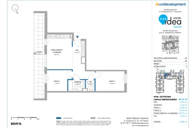 Rzut - Mieszkanie na sprzedaż 3 pokoje o powierzchni 64,04 m² - numer 4A/43 w Osiedle Idea Aurora