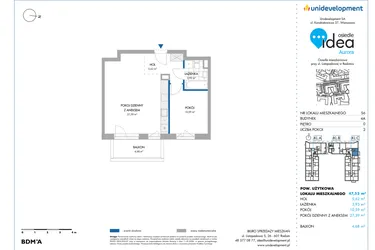 Rzut - Mieszkanie na sprzedaż 2 pokoje o powierzchni 47,5 m² - numer 4A/56 w Osiedle Idea Aurora