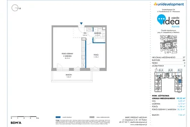 Rzut - Mieszkanie na sprzedaż 2 pokoje o powierzchni 49,32 m² - numer 4A/57 w Osiedle Idea Aurora