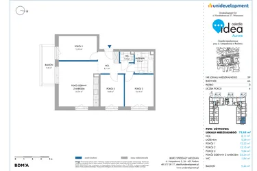 Rzut - Mieszkanie na sprzedaż 4 pokoje o powierzchni 72,77 m² - numer 4A/59 w Osiedle Idea Aurora