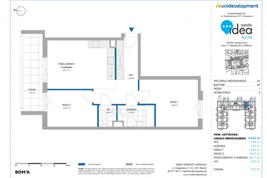 Rzut - Mieszkanie na sprzedaż 3 pokoje o powierzchni 63,99 m² - numer 4A/63 w Osiedle Idea Aurora