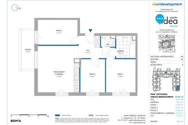 Rzut - Mieszkanie na sprzedaż 4 pokoje o powierzchni 74,05 m² - numer 4A/68 w Osiedle Idea Aurora