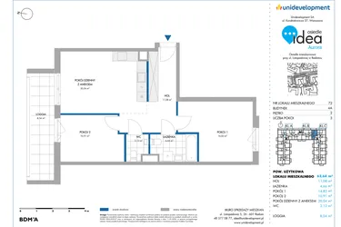 Rzut - Mieszkanie na sprzedaż 3 pokoje o powierzchni 63,64 m² - numer 4A/72 w Osiedle Idea Aurora