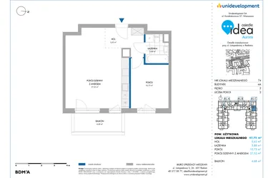 Rzut - Mieszkanie na sprzedaż 2 pokoje o powierzchni 47,57 m² - numer 4A/74 w Osiedle Idea Aurora