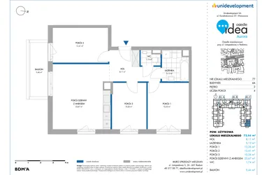 Rzut - Mieszkanie na sprzedaż 4 pokoje o powierzchni 73,63 m² - numer 4A/77 w Osiedle Idea Aurora