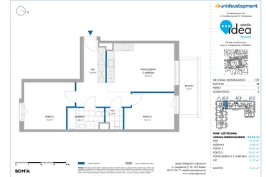 Rzut - Mieszkanie na sprzedaż 3 pokoje o powierzchni 63,64 m² - numer 4B/120 w Osiedle Idea Aurora