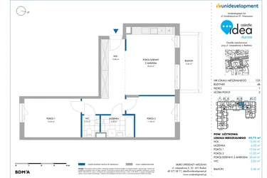 Rzut - Mieszkanie na sprzedaż 3 pokoje o powierzchni 64,74 m² - numer 4B/133 w Osiedle Idea Aurora
