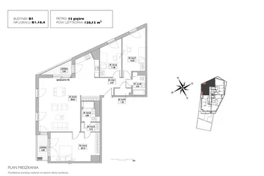 Rzut - Mieszkanie na sprzedaż 4 pokoje o powierzchni 119,14 m² - numer B1.16.4 w Alvarium 2.0
