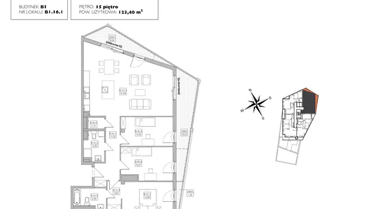 Rzut - Mieszkanie na sprzedaż 4 pokoje o powierzchni 122,62 m² - numer B1.16.1 w Alvarium 2.0