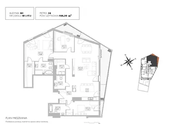 Rzut - Mieszkanie na sprzedaż 4 pokoje o powierzchni 164,58 m² - numer B1.17.1 w Alvarium 2.0