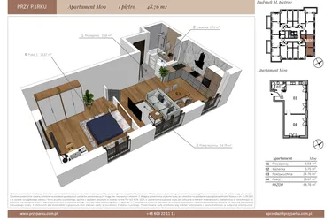 Rzut - Mieszkanie na sprzedaż 2 pokoje o powierzchni 48,76 m² - numer M09 w Przy Parku etap II