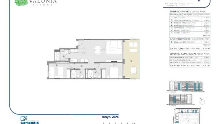 Rzut - Mieszkanie na sprzedaż 2 pokoje o powierzchni 91,81 m² - numer 192 w Valonia - Alicante
