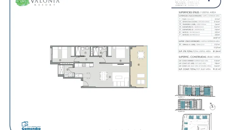 Rzut - Mieszkanie na sprzedaż 2 pokoje o powierzchni 81,34 m² - numer 117 w Valonia - Alicante