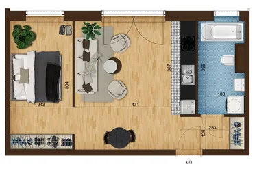 Rzut - Mieszkanie na sprzedaż 1 pokój o powierzchni 44,81 m² - numer 6_11 w Nowe Zabrze