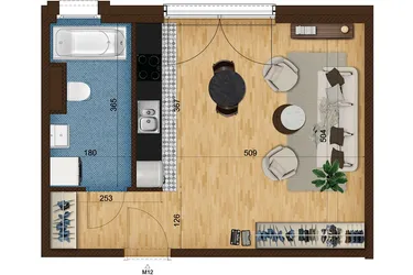 Rzut - Mieszkanie na sprzedaż 1 pokój o powierzchni 34,3 m² - numer 6_12 w Nowe Zabrze