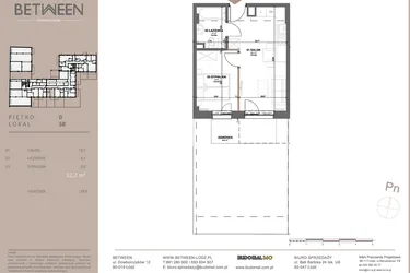 Rzut - Mieszkanie na sprzedaż 2 pokoje o powierzchni 32,2 m² - numer 58 w BETWEEN
