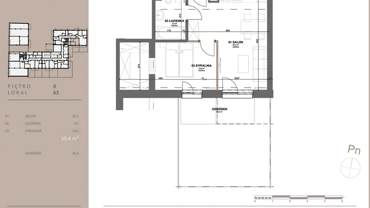 Rzut - Mieszkanie na sprzedaż 2 pokoje o powierzchni 39,2 m² - numer 62 w BETWEEN