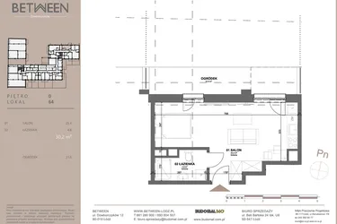 Rzut - Mieszkanie na sprzedaż 1 pokój o powierzchni 30,2 m² - numer 64 w BETWEEN