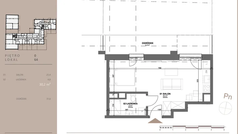 Rzut - Mieszkanie na sprzedaż 1 pokój o powierzchni 30,2 m² - numer 64 w BETWEEN