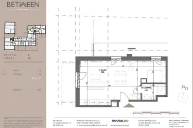 Rzut - Mieszkanie na sprzedaż 1 pokój o powierzchni 41,32 m² - numer 65 w BETWEEN